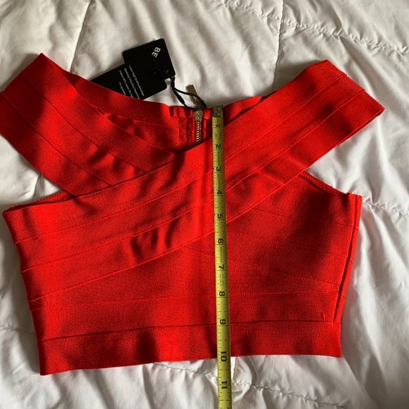 Sexy Red Semi-Stretch Off Shoulder Crop Top - Picture 6 of 11